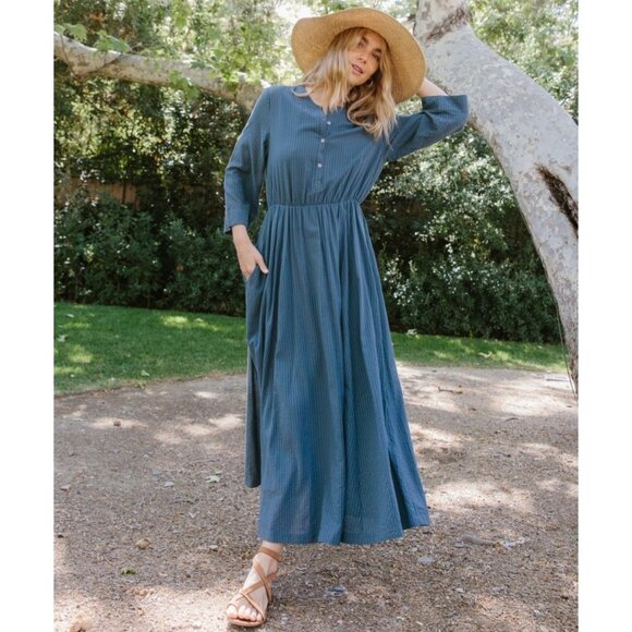 Jenni Kayne Seersucker Shirt Dress Maxi Blue Womens Small